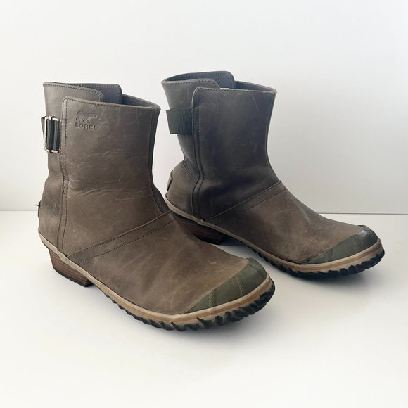 Sorel Women’s Brown/Green Waterproof Pull-On Slimboot Sz 11 - Picture 1 of 16